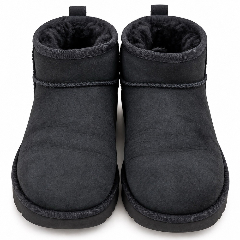 UGG Classic Ultra Mini Boots Women 10 Black Suede Sheepskin Ankle 1116109